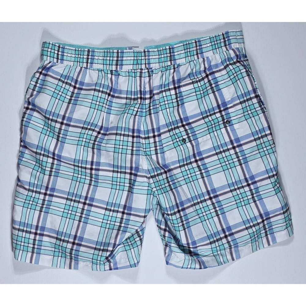 Merona Men's Plaid Swim Trunks Teal Blue White Board‎ Shorts Size Large - Picture 2 of 6